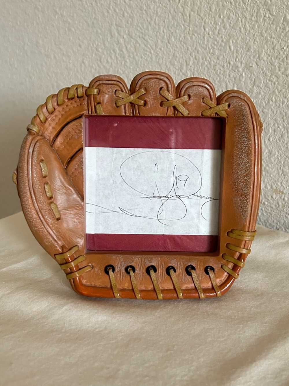 Seattle Mariner Jay Buhner’s Autograph in Small (4x4) Brown Leather Glove Frame